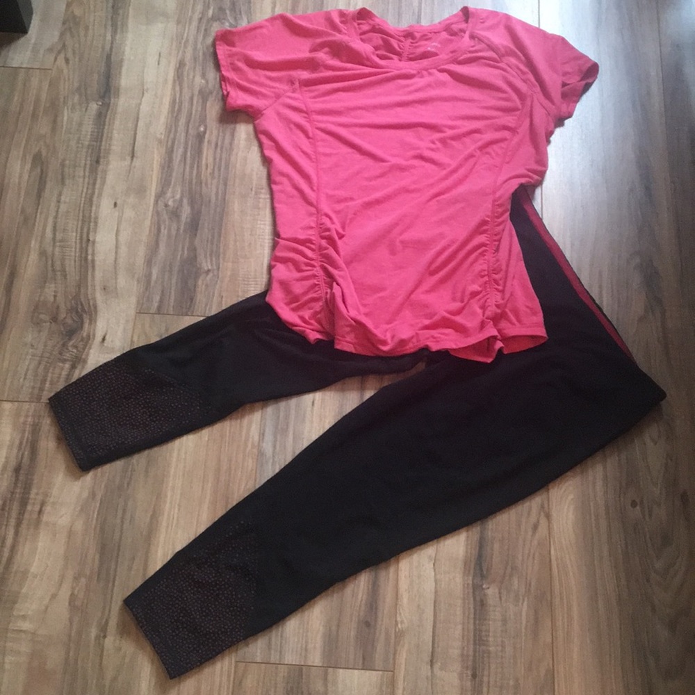 Tangerine Workout Capri Leggings & Tee Shirt